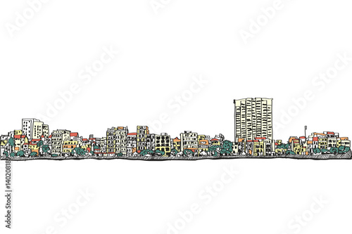 city scape free hand drawing, Hanoi city, vector and illustration