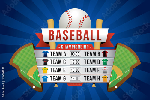 Vector of baseball championship with team competition background.