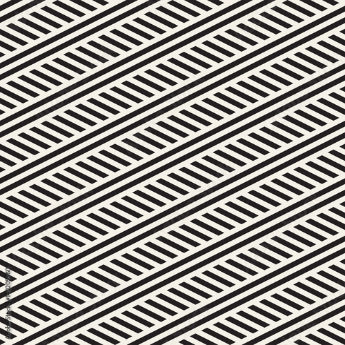 Interlacing Parallel  Stripes. Vector Seamless Monochrome Pattern.