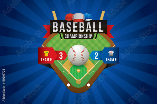 Vector of baseball with team competition and scoreboard.