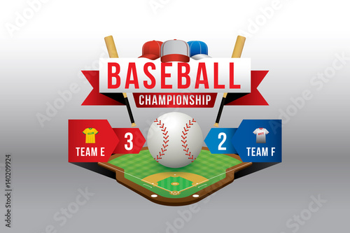 Photography Vector of baseball with team competition and scoreboard.