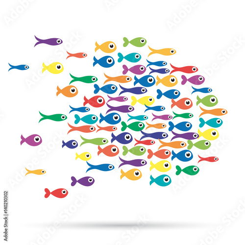Illustration of the school of fishes under the sea, abstract shapes
