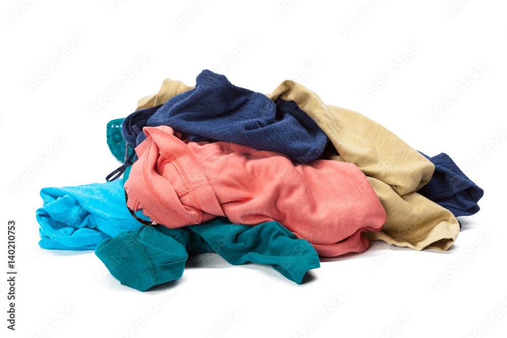 Stack of clothes on white background, closeup Stack of clothes on white background, closeup