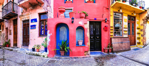 Fototapeta Naklejka Na Ścianę i Meble -  Colors of Greece series - vivid streets of old Chania town, Crete island