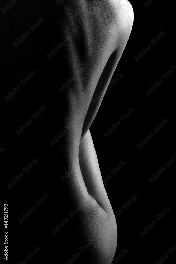 667px x 1000px - Sexy body nude woman. Naked sensual beautiful girl. Artistic black and white  photo. Stock Photo | Adobe Stock