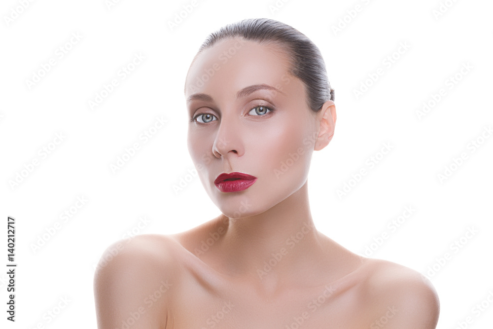 Portrait of a young beautiful woman on a white background Portrait of a young beautiful woman on a white background