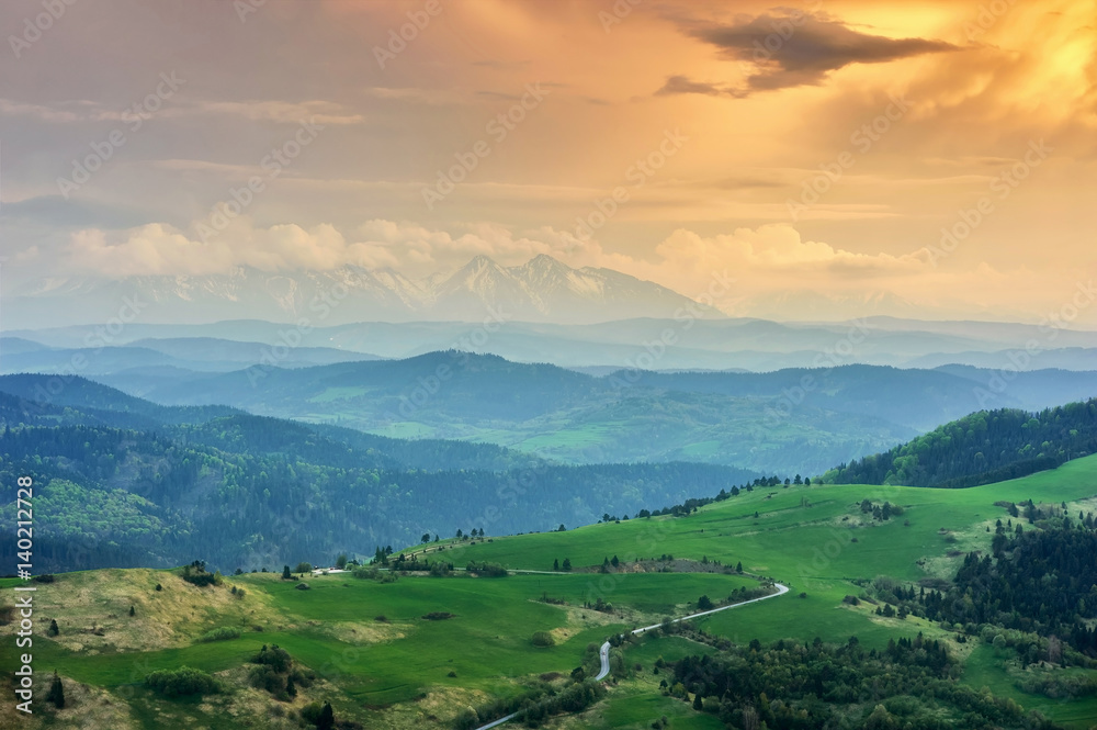 Fototapeta premium Tatra mountains, view from peak Wysoki Wierch, Slovakia