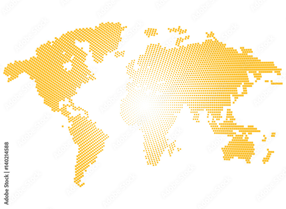 Obraz premium Isolated yellow color worldmap of dots on white background, earth vector illustration