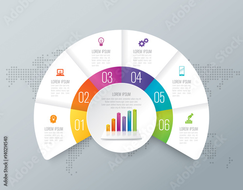Infographics design vector and business icons with 6 options.