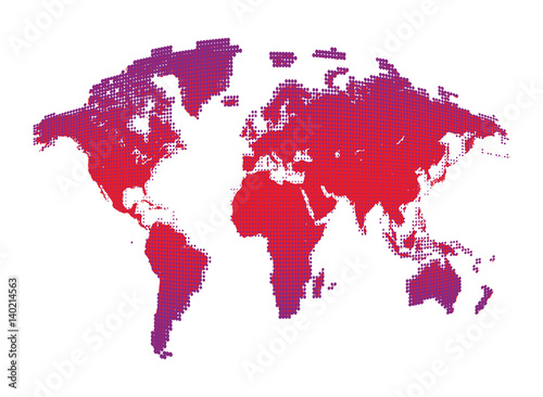 Isolated pink color worldmap of dots on white background, earth vector illustration