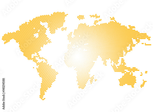 Isolated yellow color worldmap of dots on white background, earth vector illustration