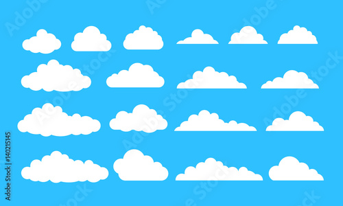 clouds set flat illustration on blue background