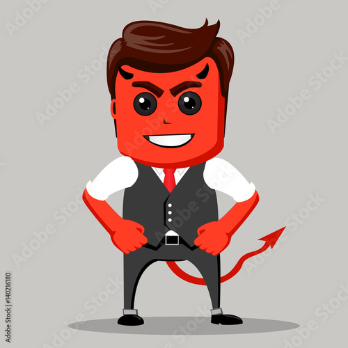 Angry businessman. Male as a devil. Business man red as a demon.