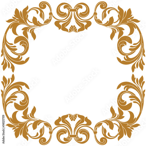 Golden vintage border frame engraving with retro ornament pattern in antique baroque style decorative design. Vector.