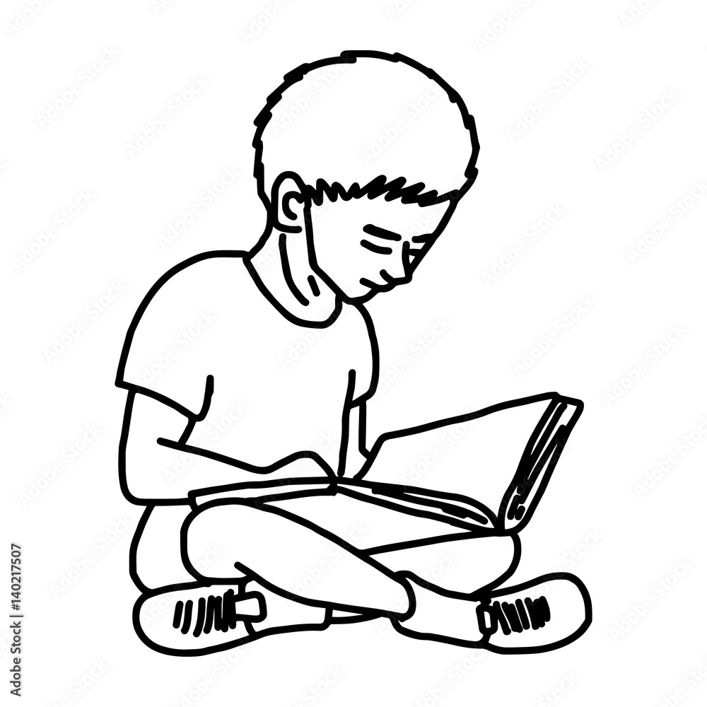 boy reading book vector
