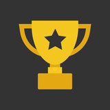 Trophy cup flat vector icon. Simple winner symbol. Gold illustration isolated on black background.