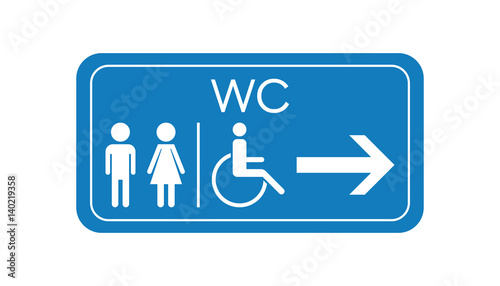 WC, toilet vector icon . Men and women sign for restroom on blue board.