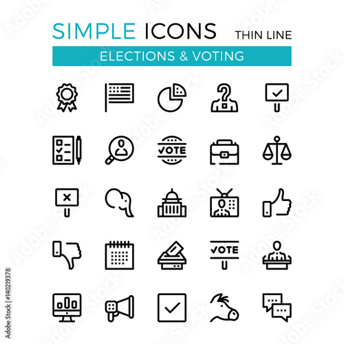 Elections, voting, political parties vector thin line icons set. 32x32 px. Modern line graphic design concepts for website, web design, mobile app, infographics. Pixel perfect vector outline icons set