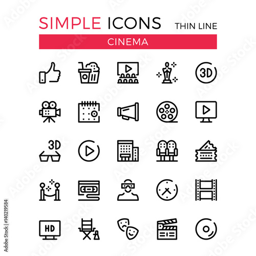 Cinema, filmmaking, cinematography, film production vector thin line icons set. 32x32 px. Line graphic design for websites, web design, mobile app, infographics. Pixel perfect vector outline icons set