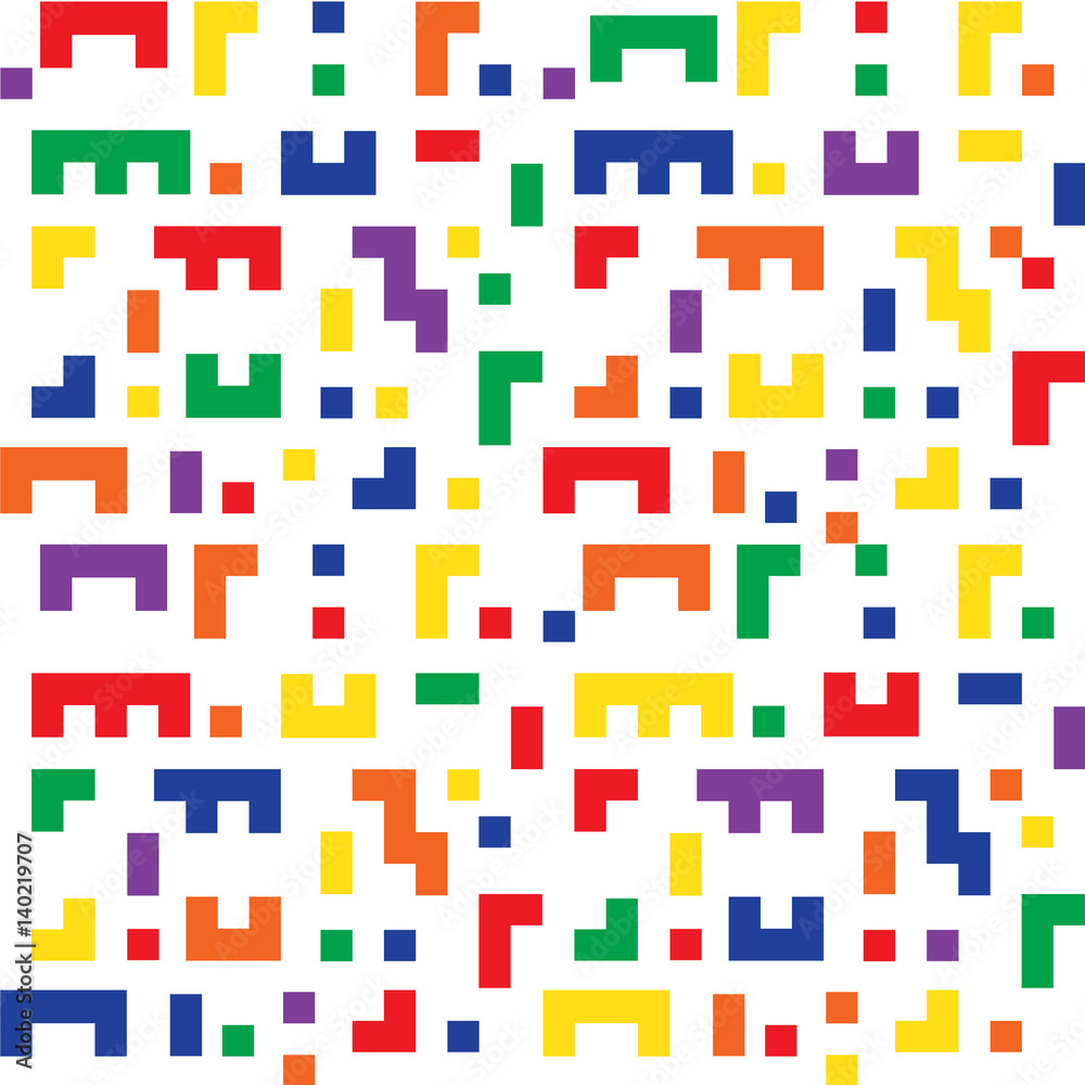 Colorful seamless background with simple geometric shapes similar to Tetris game Colorful seamless background with simple geometric shapes similar to Tetris game
