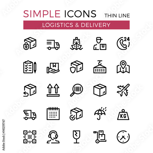 Delivery, transportation, logistics, shipping vector thin line icons set. 32x32 px. Modern line graphic design for website, web design, mobile app, infographics. Pixel perfect vector outline icons set