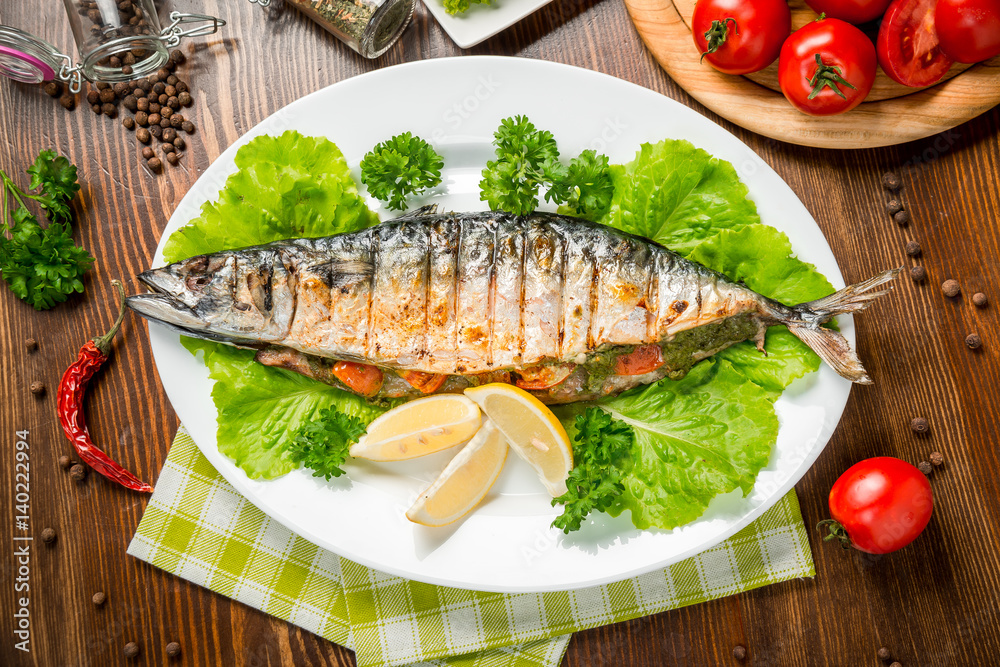 grilled mackerel. Tasty and healthy food grilled mackerel. Tasty and healthy food