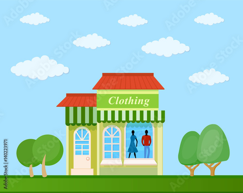 Store building front view on nature background