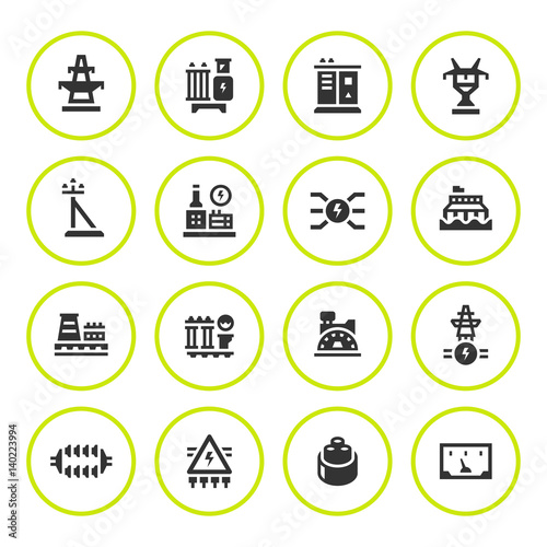 Set round icons of power industry