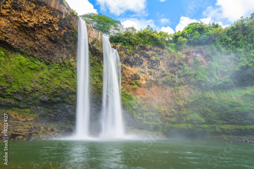 Amazing twin Wailua waterfalls on Kauai island  Hawaii