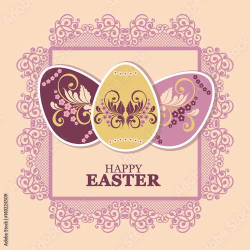 Easter Eggs with flower. Vector illustration, can be used for creating holiday greeting card, banner or poster