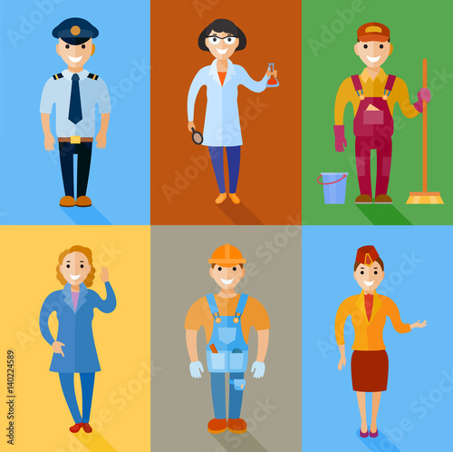 Vector illustration set of men and women of different professions