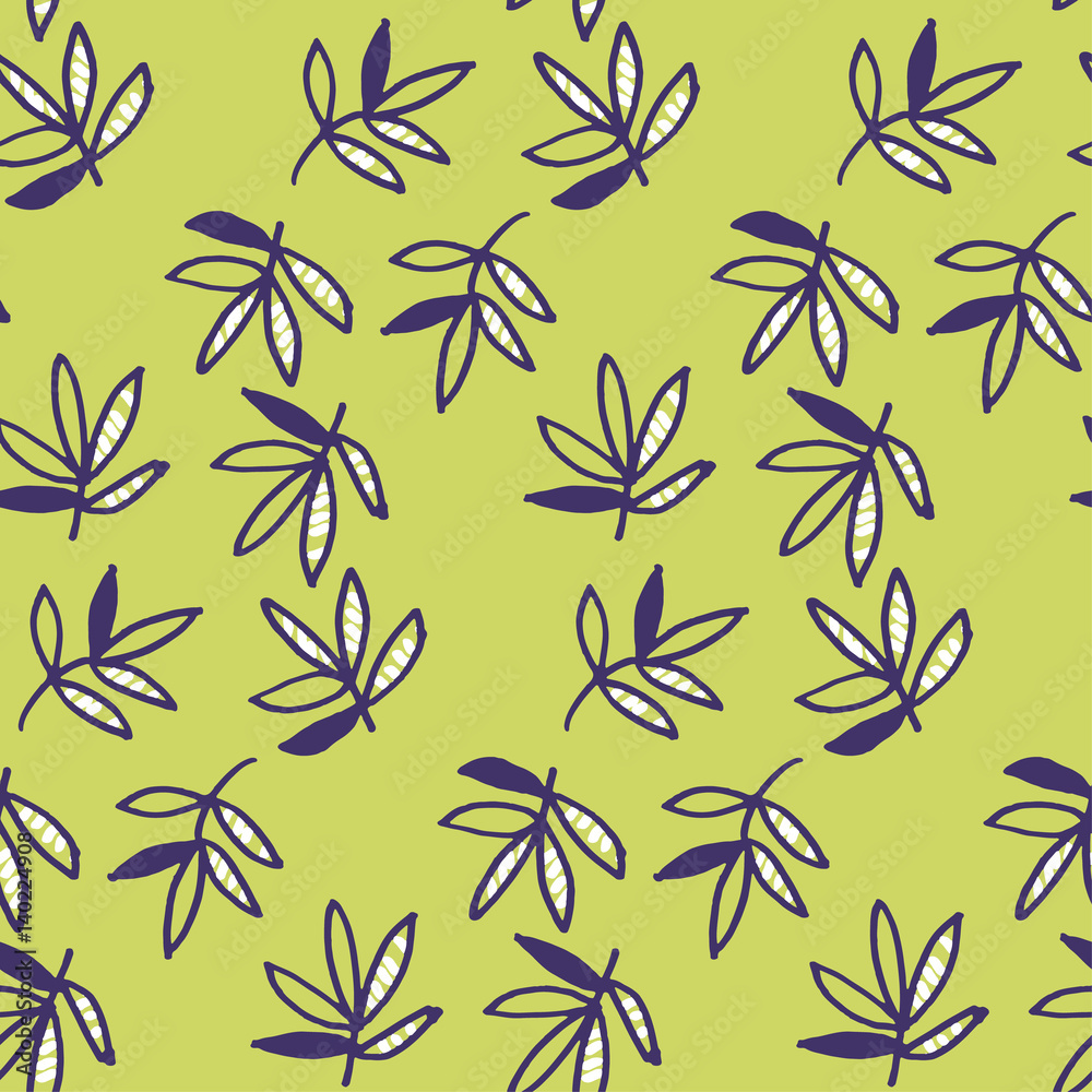 Abstract tropical leaves seamless pattern for wrapping paper, fabric, box, cloth, background, wallpaper. Decorative repeatable surface design in naive style