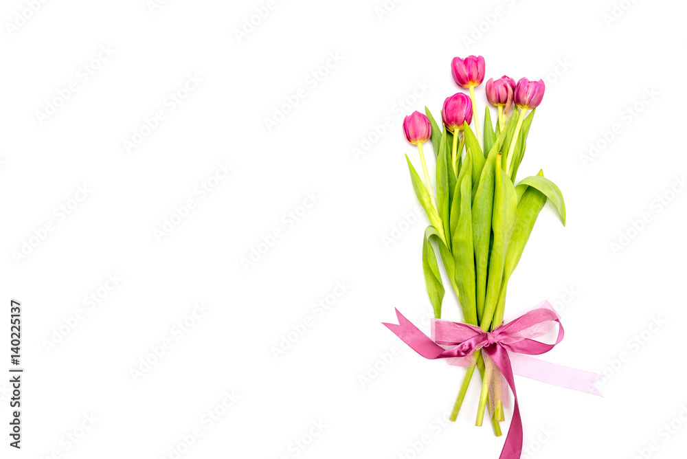 bouquet of fresh pink tulips on white background bouquet of fresh pink tulips on white background