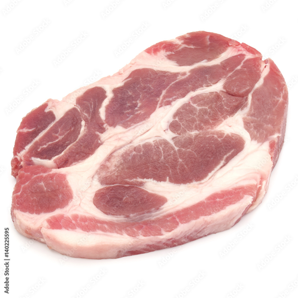Raw pork chop meat isolated on white background cutout Raw pork chop meat isolated on white background cutout