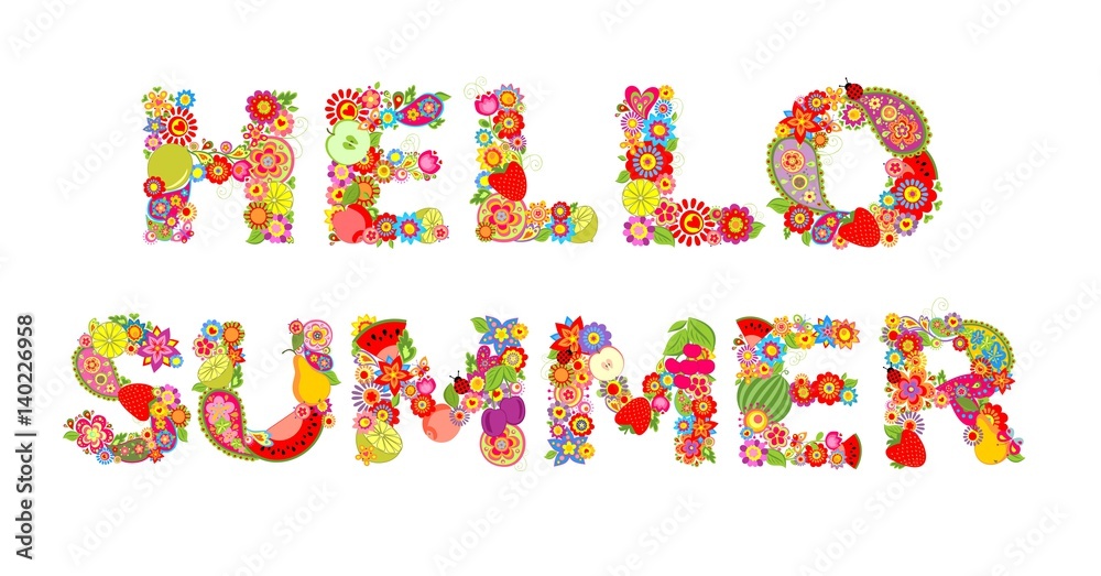 Hello, summer! Print with flowers and fruits Hello, summer! Print with flowers and fruits