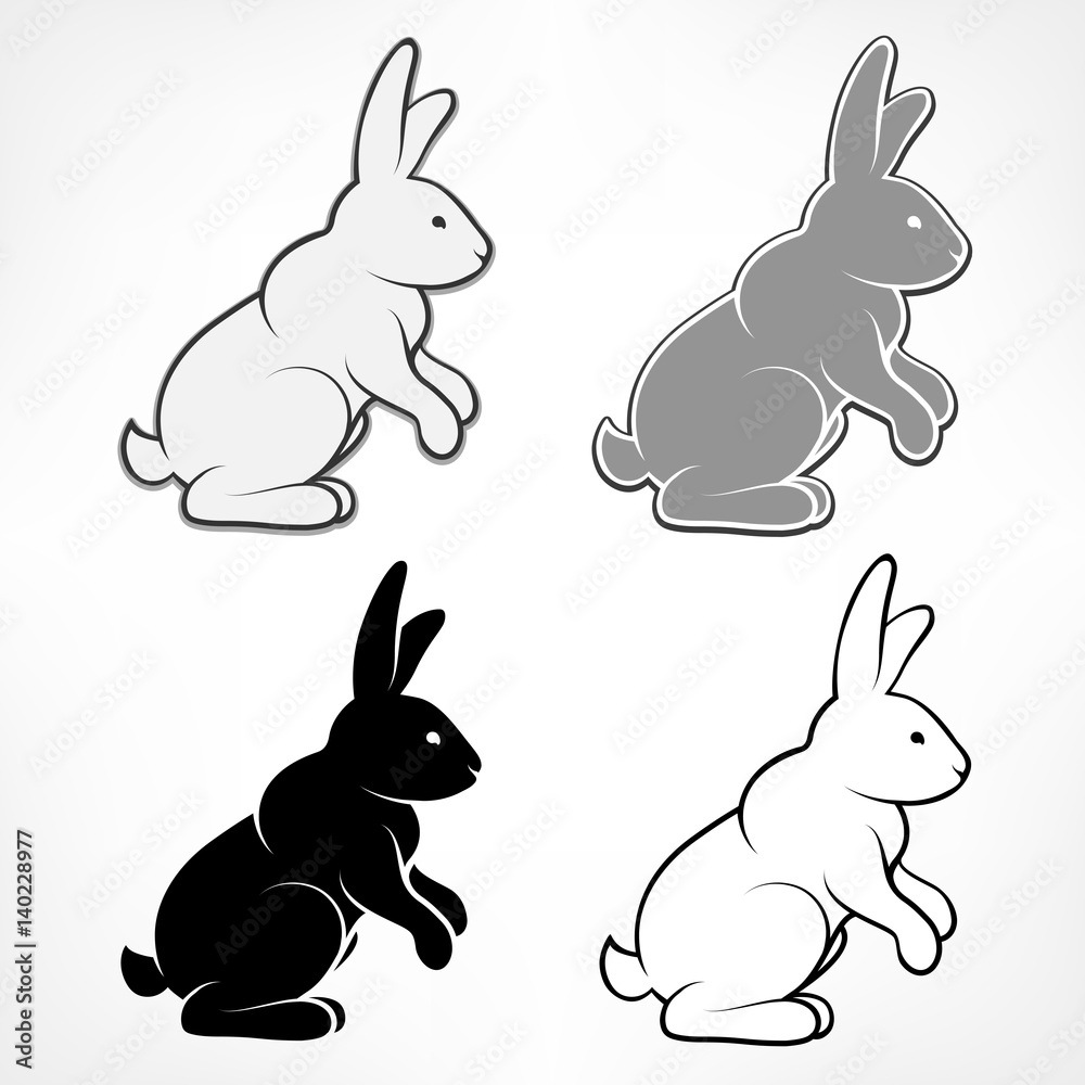 Easter rabbits on white, happy rabbit bunny. Vector