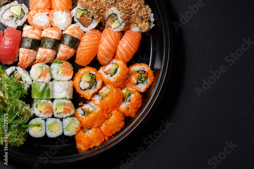 Set of sushi macro shot. Japanese food