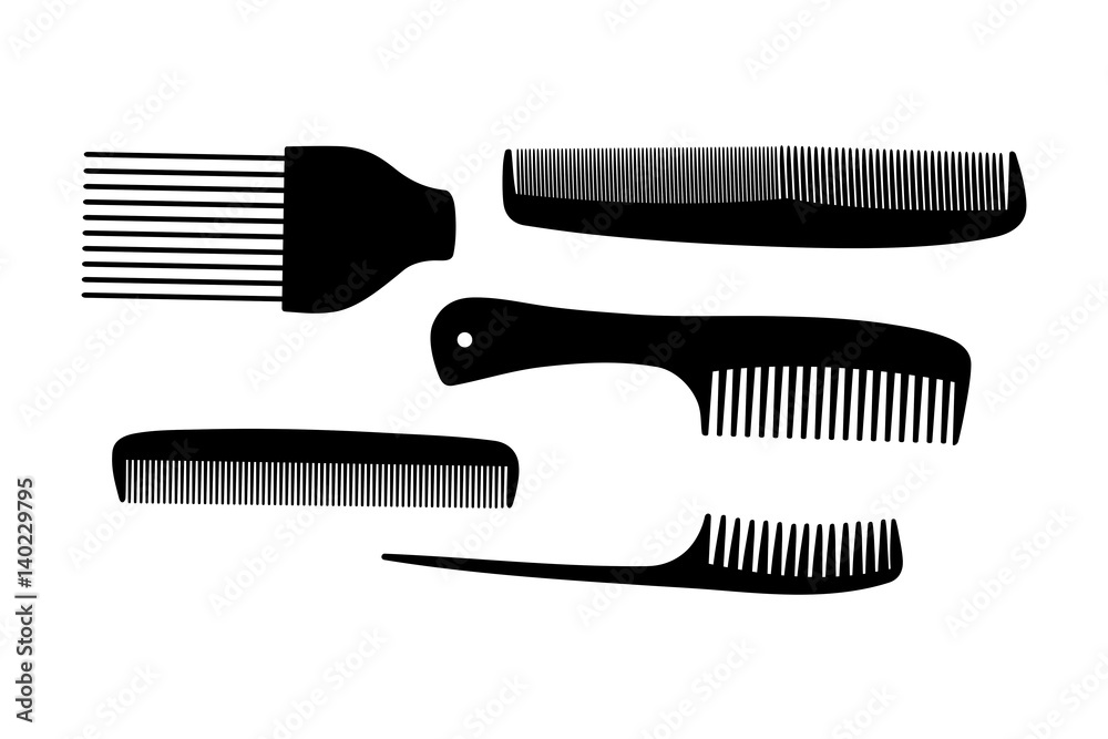 A collection of hair combs silhouettes, vector illustration. - obrazy, fototapety, plakaty 