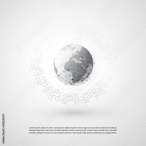 Abstract Cloud Computing and Global Network Connections Concept Design with Transparent Geometric Mesh, Wire Frame Ring - Illustration in Editable Vector Format