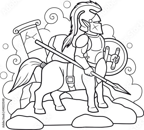 Cartoon centaur with a spear in his hand
