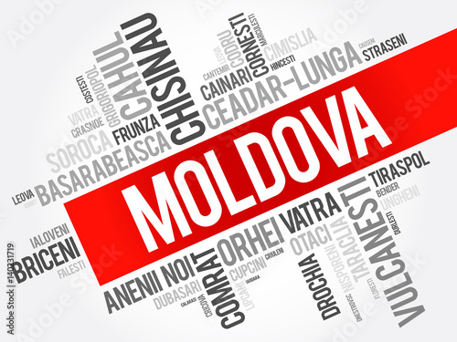 List of cities in Moldova word cloud collage, business and travel concept background