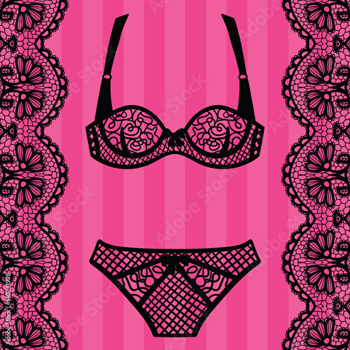 Hand drawn lingerie. Panty and bra set.