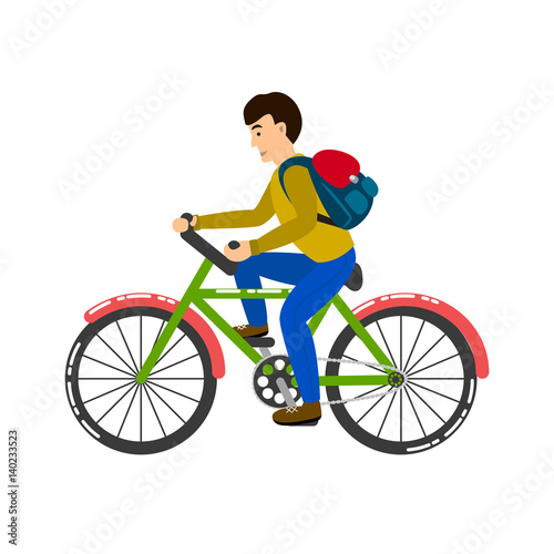 Student riding a bicycle vector illustration.