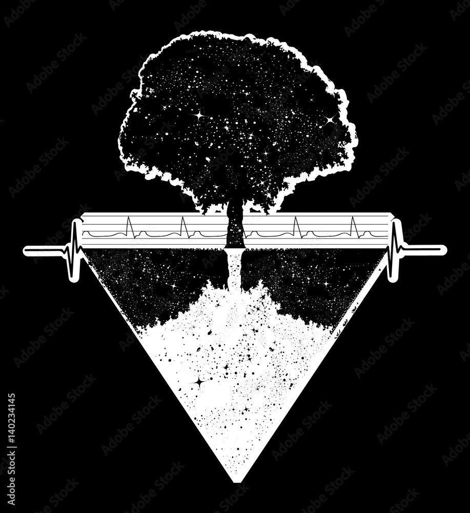 Tree of Life tattoo art, geometrical style, mystic tribal symbol, magic tree  t-shirt design. Future and the past, symbol of life and death, magic tree  tattoo boho style Stock Vector | Adobe