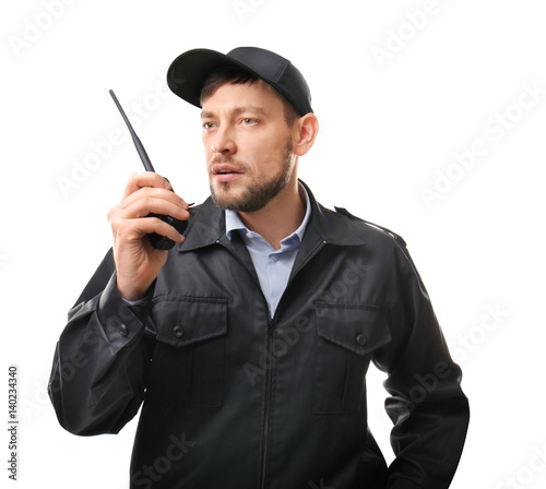 Male security guard on whit...