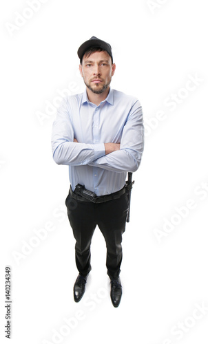 Male security guard on whit...