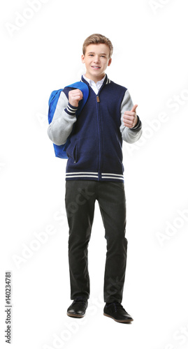 Teenage boy with backpack o...