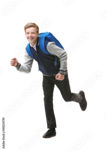 Teenage boy with backpack o...