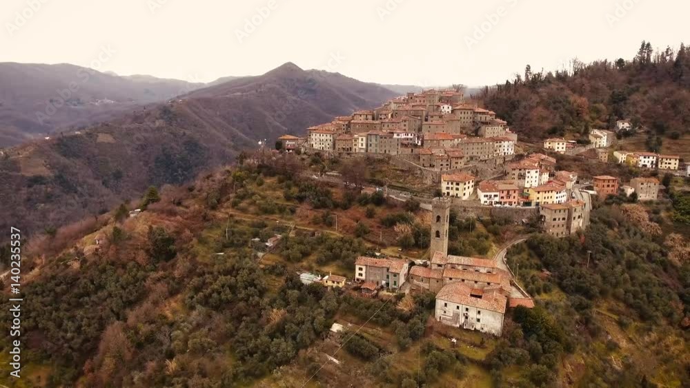 Aerial shot, gorgeous small perched town, in the middle of the nature, filmed with drone, 4K Aerial shot, gorgeous small perched town, in the middle of the nature, filmed with drone, 4K