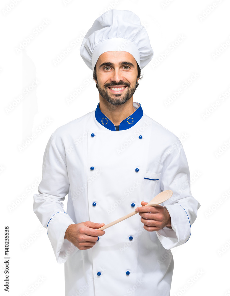 Cheerful chef isolated on white Cheerful chef isolated on white
